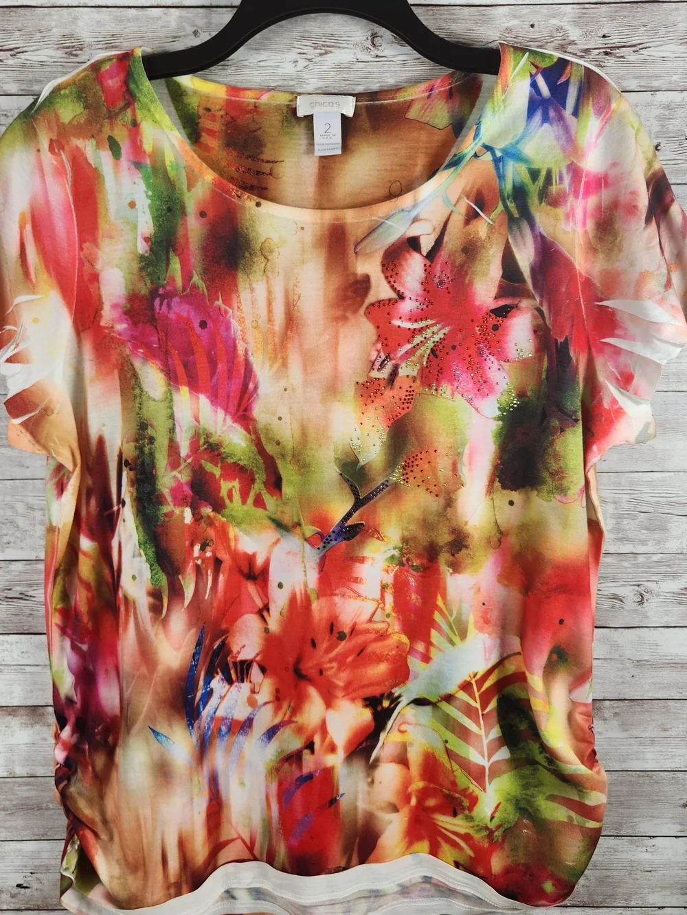 Chico's Multicolor Floral Scoop Neck Top - Picture 2 of 7